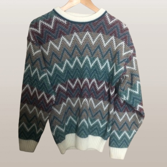Vintage Chevron Geometric Aztec Southwestern Crewneck Knit Sweater Medium - Picture 1 of 9